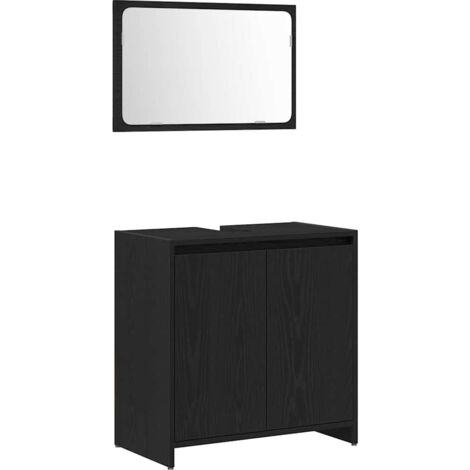 Gabinete de baño  con espejo de madera de roble negro 60x33x61 cm de madera de ingeniería vidaXL