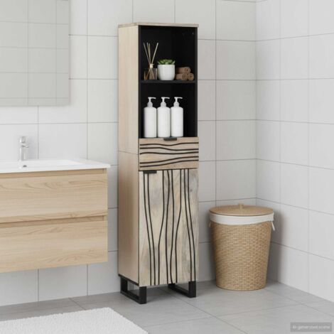 Gabinete de Baño con estante Marrón y Negro 38 x 33 x 160 cm