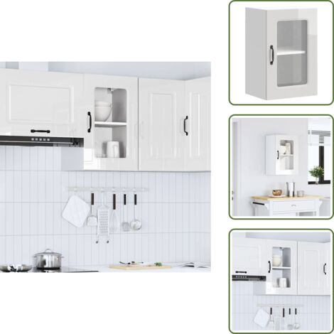 Gabinete de cocina - vidaXL Armario de cocina de pared con puerta de cristal "Kalmar" de, madera de ingeniería blanca brillante - Armario de madera