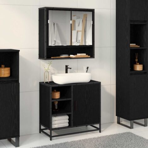 Gabinete de Lavabo para Baño Roble negro 65 x 33 x 60 cm