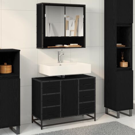 Gabinete de Lavabo para Baño Roble negro 80 x 33 x 60 cm