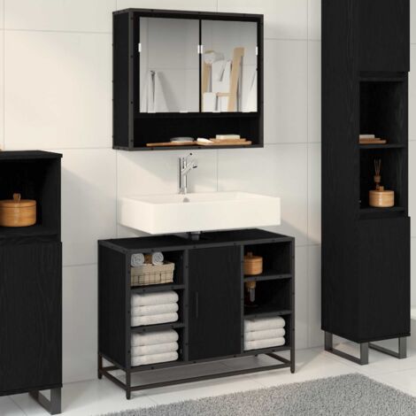 Gabinete de Lavabo para Baño Roble negro 80 x 33 x 60 cm