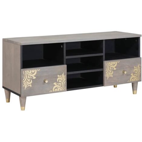 Gabinete de TV con cajón Gris y dorado 100 x 33.5 x 46 cm