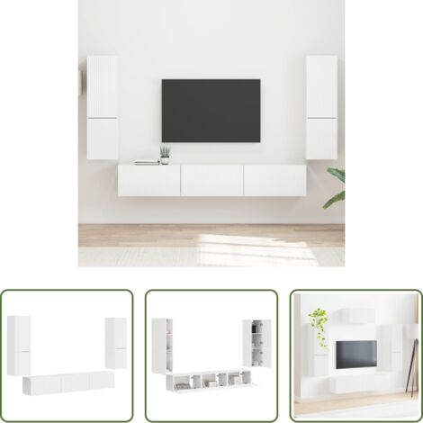 Gabinete de TV -  Conjunto de mueble de TV 4 pcs brillante Madera de ingeniería