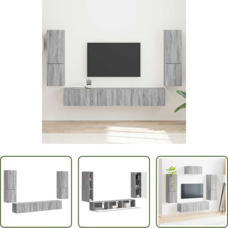 Gabinete de TV -  Conjunto de mueble de TV 4 pcs Gris Sonoma Madera de ingeniería