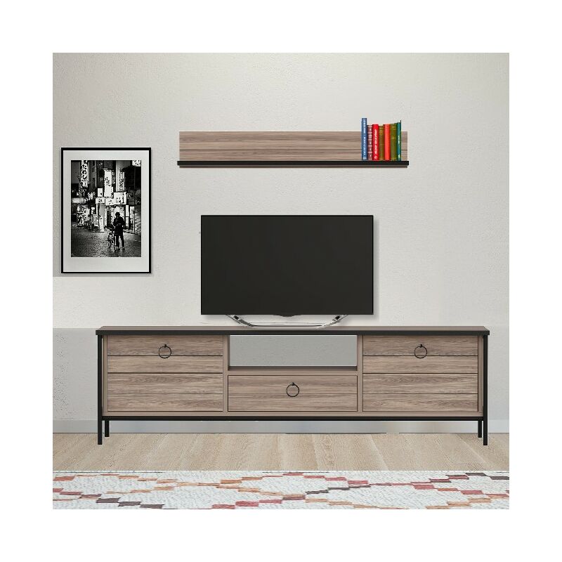 

Gabinete de TV Lace Moderno - con puertas, estantes, cajon, estante - por Salotto - Negro, Madera en Madeira, 150 x 35 x 44 cm