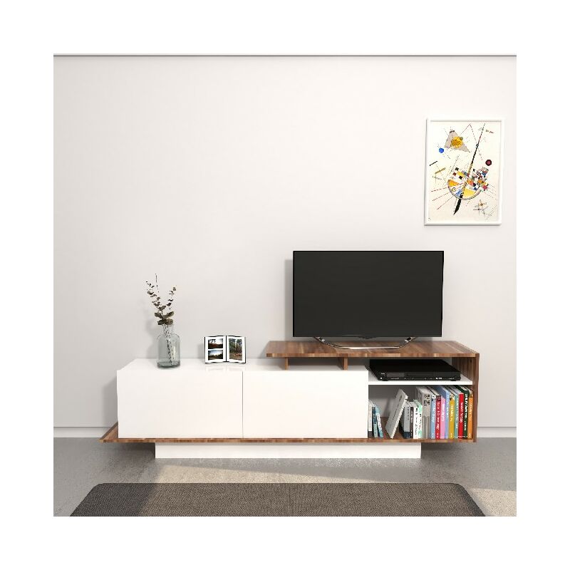 

Gabinete de TV Martin - con Puertas, Estanterias - Sala de estar - Blanco, Madera en Aglomerado de melamina, 180 x 30 x 53,2 cm