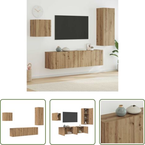 Gabinete de TV -  Mueble de TV 4 pcs Roble artesanal Madera de ingeniería