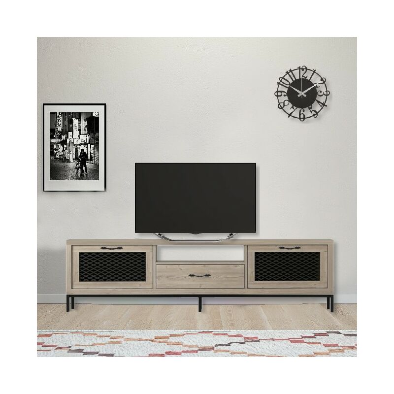 

Gabinete de TV Zeus Moderno - con puertas, estantes, cajon - por Salotto - Madera, Negro en Madeira, 180 x 35 x 49 cm