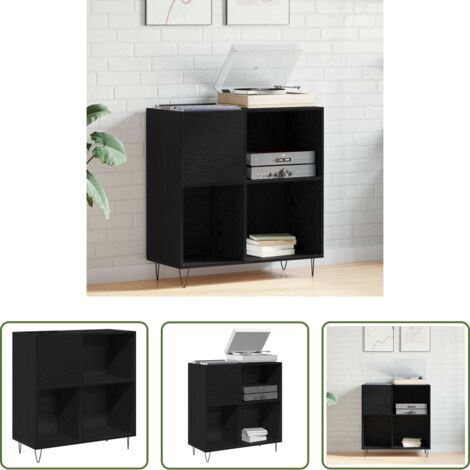 Gabinete para discos -  Mueble para discos de vinilo Roble Negro 85 x 38 x 89 cm