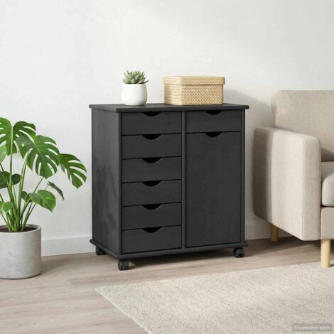 Gabinete rodante Gris 63,5 x 39 x 65,5 cm Madera de Pino Macizo