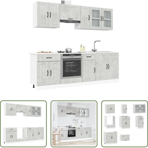Gabinetes de cocina -  Conjunto de armarios de cocina "Lucca" de 8 piezas en madera de ingeniería gris hormigón