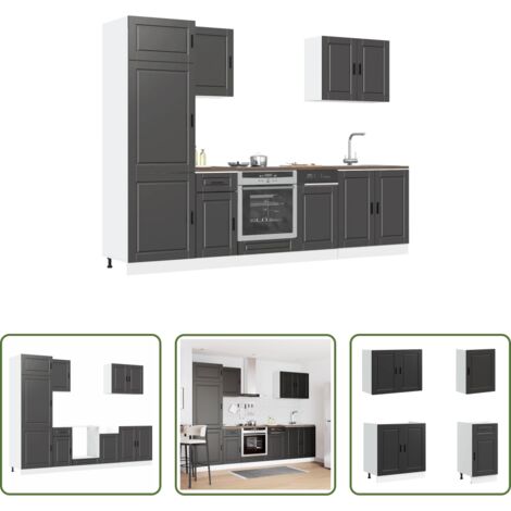 Gabinetes de cocina -  Conjunto de armarios de cocina "Porto" de 7 piezas de madera de ingeniería negra
