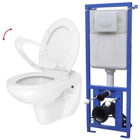 Gabinetto a Muro con Sciacquone e Sedile in Ceramica Bianca WC