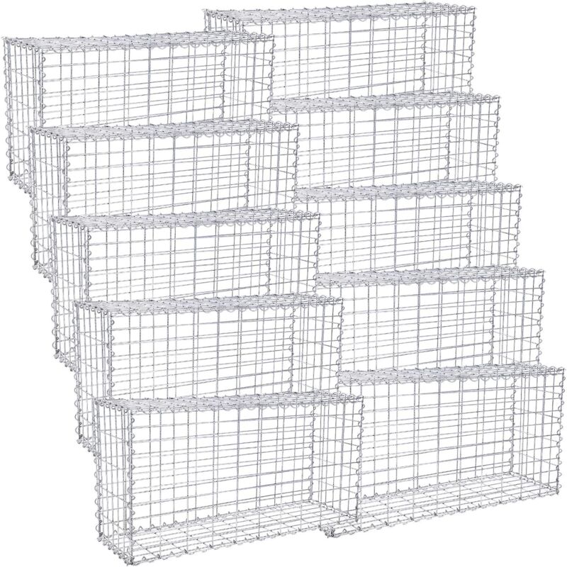 Songmics - Gabion pour Pierre, Décoration de Jardin, Lot de 10, GGB053 - Gris argenté