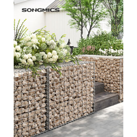 Gabion pour Pierre, 100 x 80 x 30cm, cloture gabion, Cage en Métal, Panier à Pierre, Maille 5 x 10 cm, Galvanisé, Mur, Paterre, Décoration de Jardin, Argent