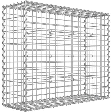 Gabion pour Pierre, 100 x 80 x 30cm, cloture gabion, Cage en Métal, Panier à Pierre, Maille 5 x 10 cm, Galvanisé, Mur, Paterre, Décoration de Jardin, Argent