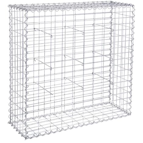 Gabion pour Pierre, 100 x 90 x 30cm, Cage en Métal, Panier à Pierre, Maille 5 x 10 cm, Galvanisé, Mur, Paterre, Décoration de Jardin, Argent GGB193 - Gris argenté