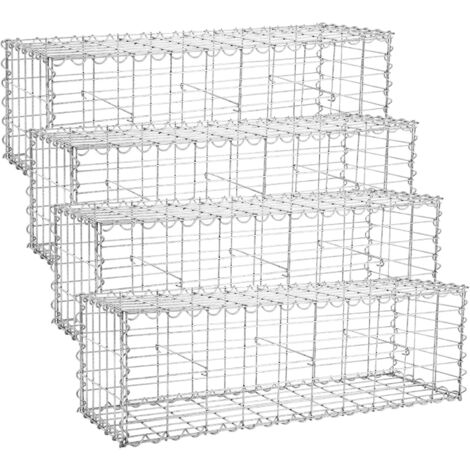 Gabion pour Pierre, 4x 100x30x30cm, Cage en Métal, cloture gabion, Panier à Pierre, Maille 5 x 10 cm, Galvanisé, Mur, Paterre, Décoration de Jardin, Argent GGB433 (4 x GGB133) - Gris argenté