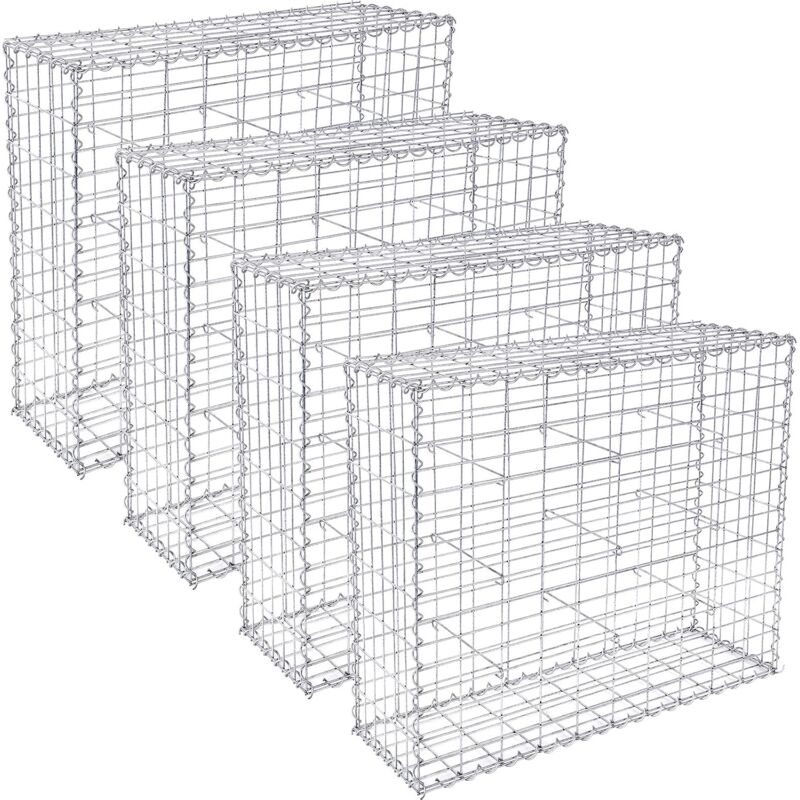 Gabion pour Pierre, 4x 100x80x30cm, cloture gabion, Cage en Métal, Panier à Pierre, Maille 5 x 10 cm, Galvanisé, Mur, Paterre, Décoration de Jardin,