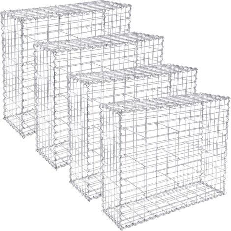 Gabion pour Pierre, 4x 100x80x30cm, cloture gabion, Cage en Métal, Panier à Pierre, Maille 5 x 10 cm, Galvanisé, Mur, Paterre, Décoration de Jardin, Argent GGB483 (4 x GGB183)