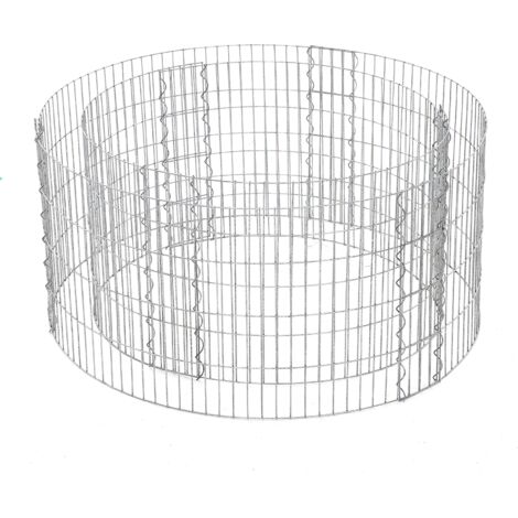 Gabion rond pour pierres, Panier à pierres métallique, maille fine 2,5 x 10 cm, acier galvanisé antirouille, 90 x 40 cm (ø x H), pour pierres de 10 cm, décoration jardin, Argent GGB479