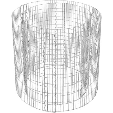 Gabion rond pour pierres, Panier à pierres métallique, maille fine 2,5 x 10 cm, acier galvanisé antirouille, 90 x 80 cm (ø x H), pour pierres de 10 cm, décoration jardin, Argent GGB879