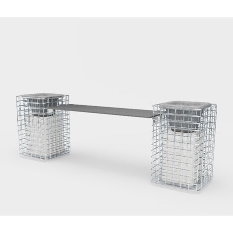Gabiondeco - Banc de jardin 2 colonnes à fleurs - 200 x 62 x 42 cm (L x H x P) MW 5 x 5 cm galvanisé à chaud . avec revàªtement recyclà© en anthraci...