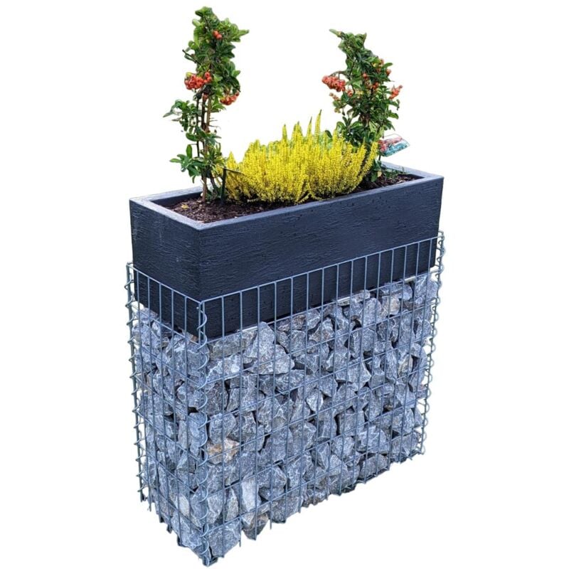 Gabiondeco - Gabion avec bac à fleurs 80 cm x 56 cm x 30 cm (l x h x p). Maillage 5 x 5 cm. Spirale - Made in Germany