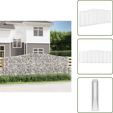 Gabione mit Hochbogen 400x30x140/160 cm Verzinktes Eisen - Gabionenkorb - Gabionenwände - Gartendekoration - Gartenzubehör - Zaun