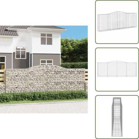 Gabione mit Hochbogen 400x50x140/160 cm Verzinktes Eisen - Gabionenkorb - Gabionenwände - Gartendeko - Gartenzubehör - Zaun