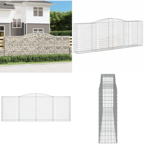 Gabione mit Hochbogen 400x50x140/160 cm Verzinktes Eisen - Gabionenkorb - Gabionenwände - Gartendeko - Gartenzubehör - Zaun - Home & Living