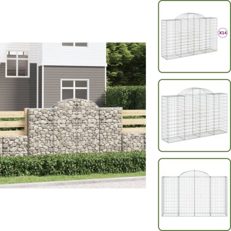 Gabionen mit Hochbogen 14Stk. 200x50x120/140cm Verzinktes Eisen - Gabionen - Gartendeko - Gartenzubehör - Zaun - Sichtschutz