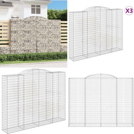 Gabionen mit Hochbogen 3 Stk. 300x50x220/240cm Verzinktes Eisen - Gabionen - Gartendeko - Gartenzubehör - Zaun - Sichtschutz - Home & Living