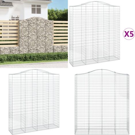 Gabionen mit Hochbogen 5 Stk. 200x50x220/240cm Verzinktes Eisen - Gabionen - Gartenzaun - Gartendeko - Dekorative Elemente - Stauraum - Home & Living