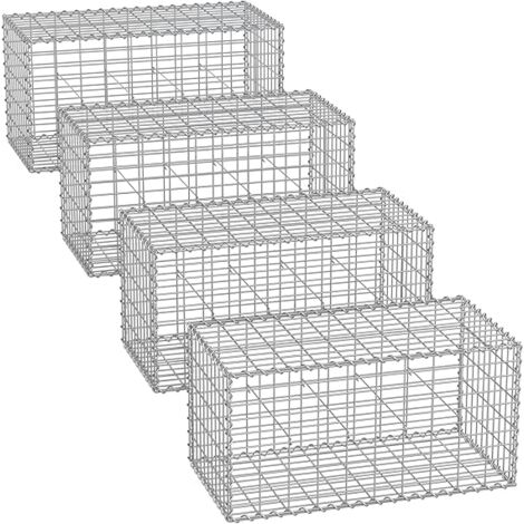 Gabionenkorb, 100 x 50 x 50 cm, 4er Set, Metall-Steinkorb mit 5 x 10 cm Maschenweite für Mauersteine, verzinkt, Steingabione Mauer,  silber GGB455 - Silbern