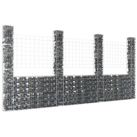Gabionenkorb U-Form mit 4 Säulen Eisen 380x20x200 cm