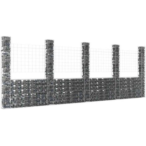Gabionenkorb U-Form mit 5 Säulen Eisen 500x20x200 cm
