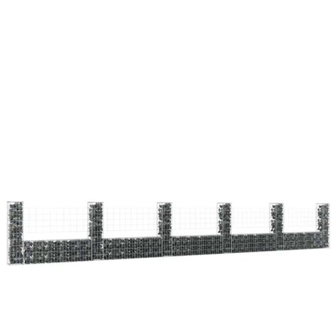 Gabionenkorb U-Form mit 6 Säulen Eisen 620x20x100 cm