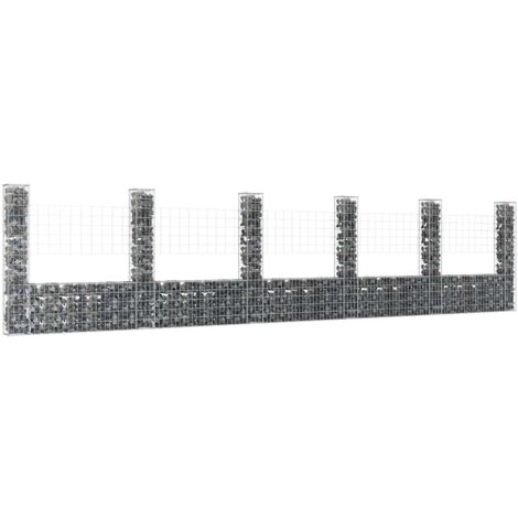 Gabionenkorb U-Form mit 6 Säulen Eisen 620x20x150 cm