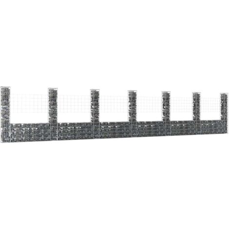 Gabionenkorb U-Form mit 7 Säulen Eisen 740x20x150 cm