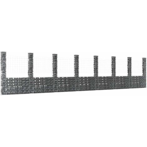 Gabionenkorb U-Form mit 8 Säulen Eisen 860x20x200 cm