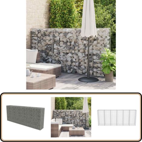 Gabionenwand mit Abdeckung Verzinkter Stahl 300×50×150 cm - Gabionenwand - Stahltrennung - Gartenzaun - Terrassenbegrenzung - Sichtbarriere