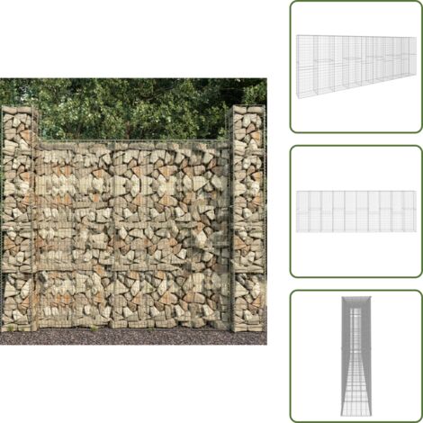 Gabionenwand mit Abdeckung Verzinkter Stahl 600 x 50 x 200 cm - Gabionenwand - Stahllandschaftsgestaltung - Gartenzubehör - Terrassenbegrenzung - Sichtschutzzaun