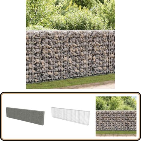 Gabionenwand mit Abdeckung Verzinkter Stahl 600×30×150 cm - Gabionenwand - Stahldrahtzaun - Terrassenbegrenzung - Gartenelement - Ziergitter