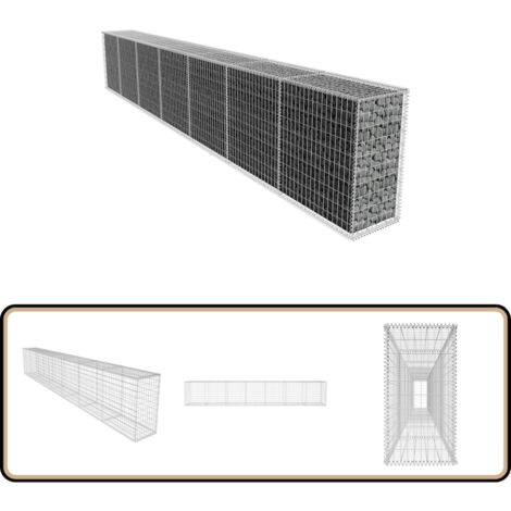 Gabionenwand mit Abdeckung Verzinkter Stahl 600x50x100 cm - Gabionenwand - Stahleinfassung - Gartengestaltung - Terrassenbelag - Sichtschutzzaun