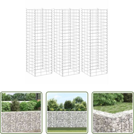 Gabions -  Lits surélevés en gabion 3 pcs 30x30x100 cm Fer