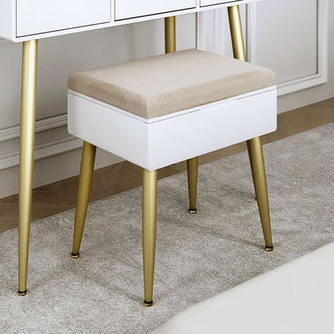 CARME HOME Gabriella Padded Velvet Storage Stool-White/Gold