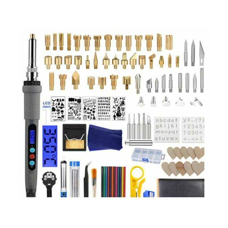 Gabrielle - 109pcs Kit de Pyrogravure sur Bois Outil de Gravure au Bois Température Réglable avec Crayons de Couleur Support pour Liège Cuir Gravure