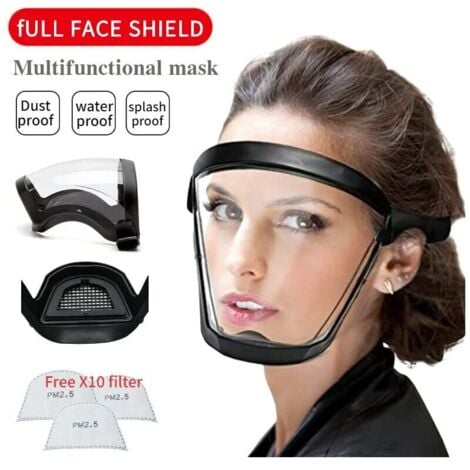 GABRIELLE 2 Pack Transparent Face Mask, Full Face Protection, Safety Goggles, Eye Protection Mask, Windproof, Dustproof, Splashproof, Full Face Helmet